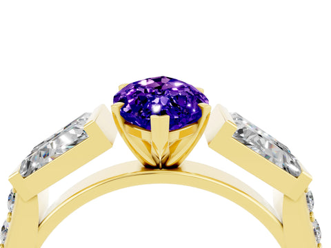 Yellow gold Marquise Cut Tanzanite Engagement Ring with Baguette Side Stones and Channel Set Band_4