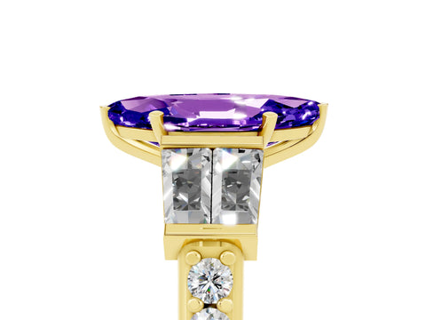 Yellow gold Marquise Cut Tanzanite Engagement Ring with Baguette Side Stones and Channel Set Band_5