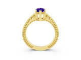 Yellow gold Marquise Cut Tanzanite Engagement Ring with Milgrain Channel Set Band and Prong Setting_3