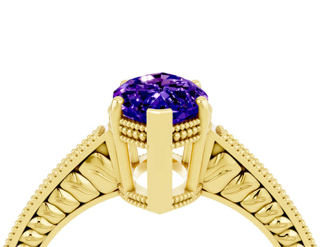 Yellow gold Marquise Cut Tanzanite Engagement Ring with Milgrain Channel Set Band and Prong Setting_4