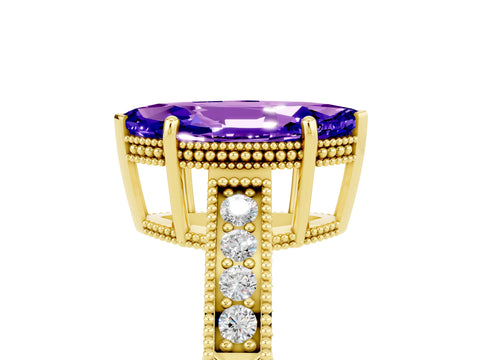 Yellow gold Marquise Cut Tanzanite Engagement Ring with Milgrain Channel Set Band and Prong Setting_5