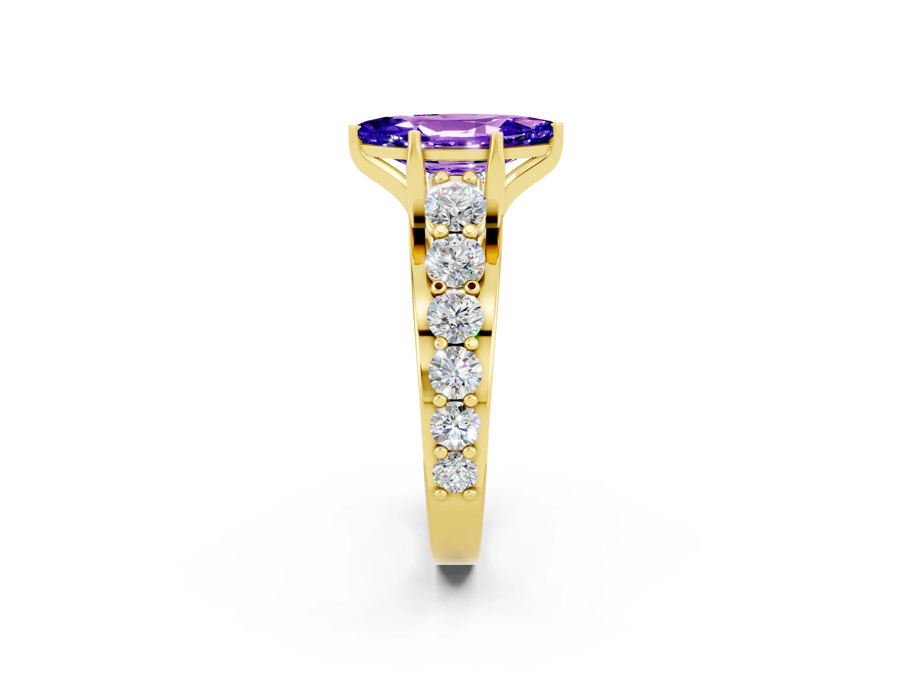Yellow gold Marquise Cut Tanzanite Engagement Ring with Pavé Band and Four-Prong Setting_2