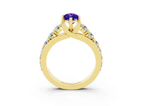 Yellow gold Marquise Cut Tanzanite Engagement Ring with Pavé Band and Four-Prong Setting_3