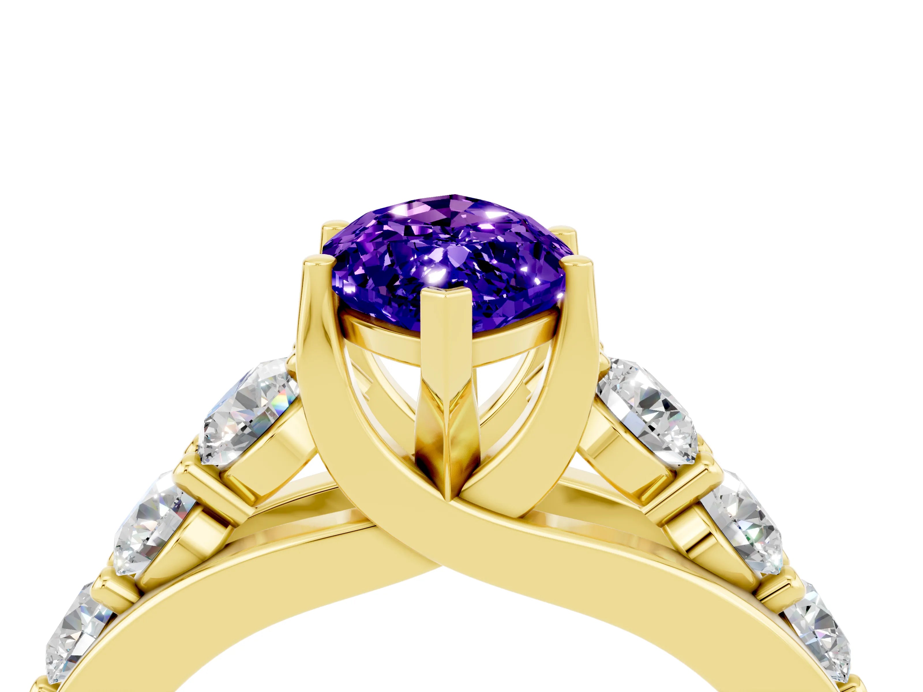Yellow gold Marquise Cut Tanzanite Engagement Ring with Pavé Band and Four-Prong Setting_4