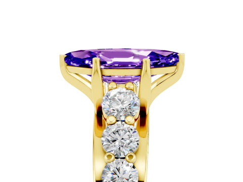 Yellow gold Marquise Cut Tanzanite Engagement Ring with Pavé Band and Four-Prong Setting_5