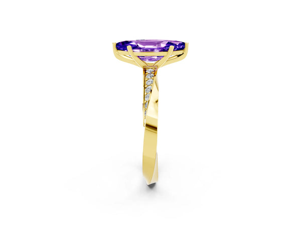 Yellow gold Marquise Cut Tanzanite Engagement Ring with Side Stone Accents and Four-Prong Setting