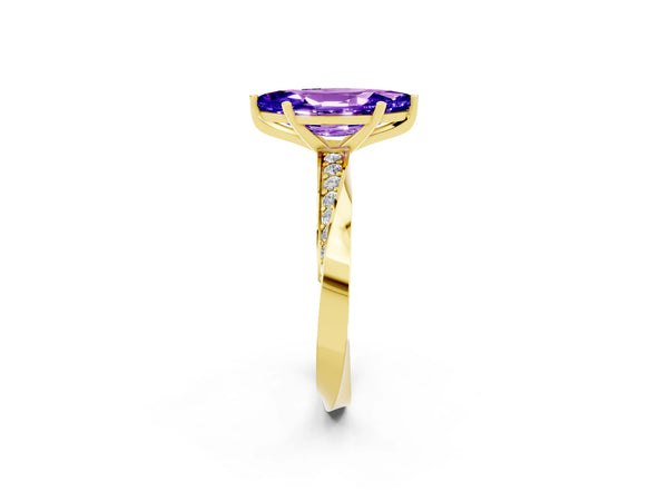 Yellow gold Marquise Cut Tanzanite Engagement Ring with Side Stone Accents and Four-Prong Setting