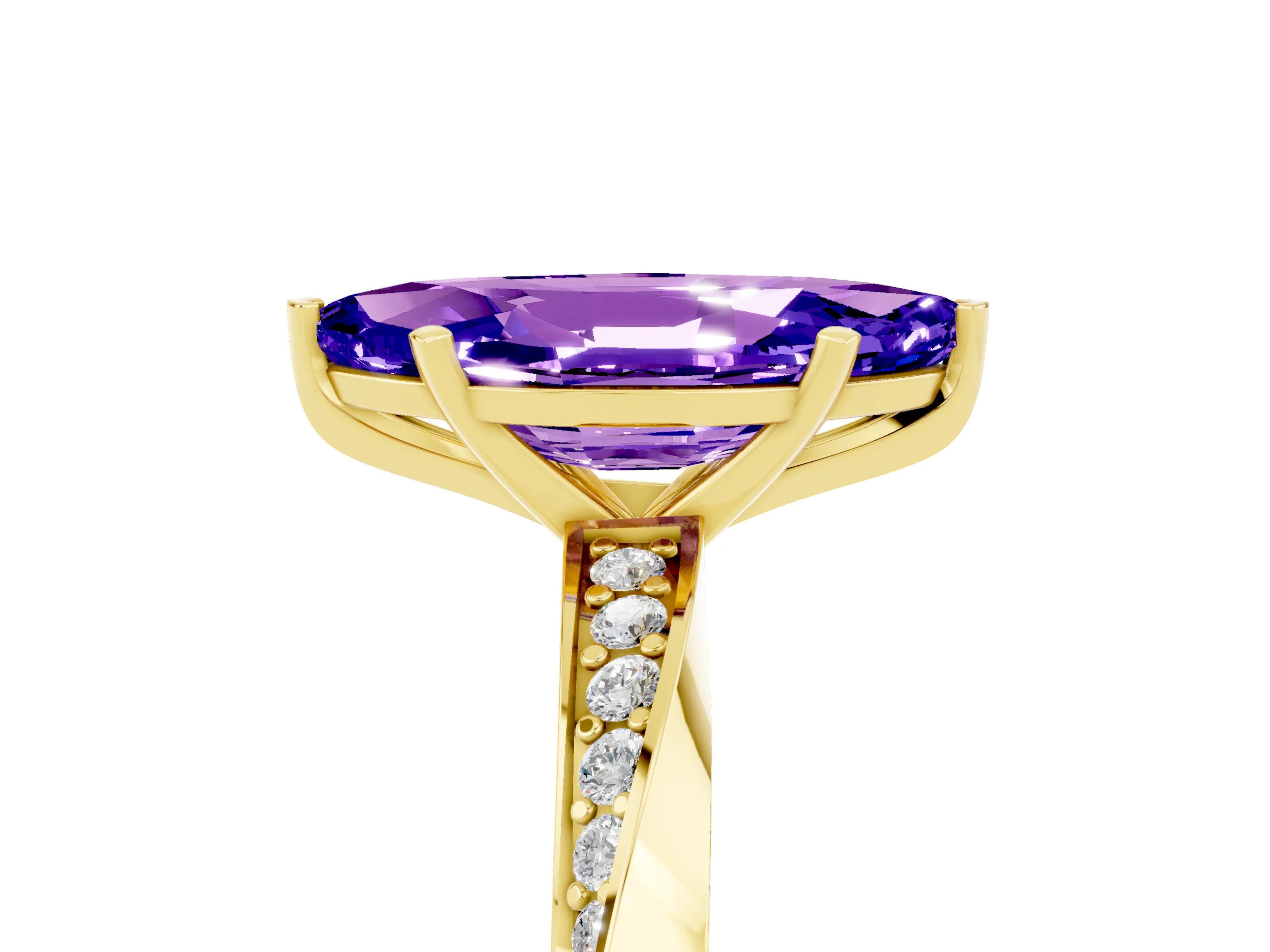 Yellow gold Marquise Cut Tanzanite Engagement Ring with Side Stone Accents and Four-Prong Setting_32