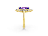 Yellow gold Marquise Cut Tanzanite Floral Double Halo Engagement Ring with Prong Setting_86