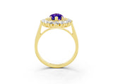 Yellow gold Marquise Cut Tanzanite Floral Double Halo Engagement Ring with Prong Setting_87