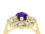 Yellow gold Marquise Cut Tanzanite Floral Double Halo Engagement Ring with Prong Setting_88