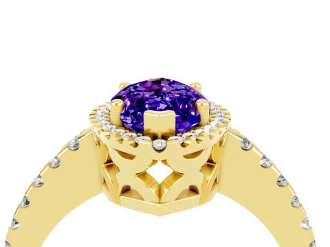 Yellow gold Marquise Cut Tanzanite Halo Engagement Ring with Pavé Band and Prong Setting_16