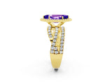 Yellow gold Marquise Cut Tanzanite Halo Ring with Round Split Shank and Prong Setting_66