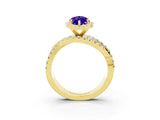 Yellow gold Marquise Cut Tanzanite Halo Ring with Round Split Shank and Prong Setting_67