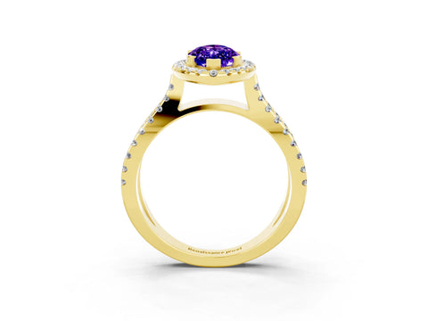 Yellow gold Marquise Cut Tanzanite Halo Ring with Split Shank Pavé Band and Prong Setting_3