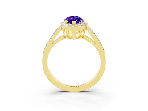 Yellow gold Marquise Cut Tanzanite Halo Ring with Split Shank U-Prong Band and Four-Prong Setting_3