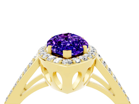 Yellow gold Marquise Cut Tanzanite Halo Ring with Split Shank U-Prong Band and Four-Prong Setting_4