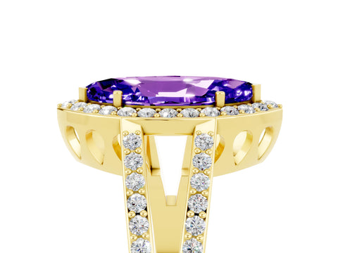 Yellow gold Marquise Cut Tanzanite Halo Ring with Split Shank U-Prong Band and Four-Prong Setting_5