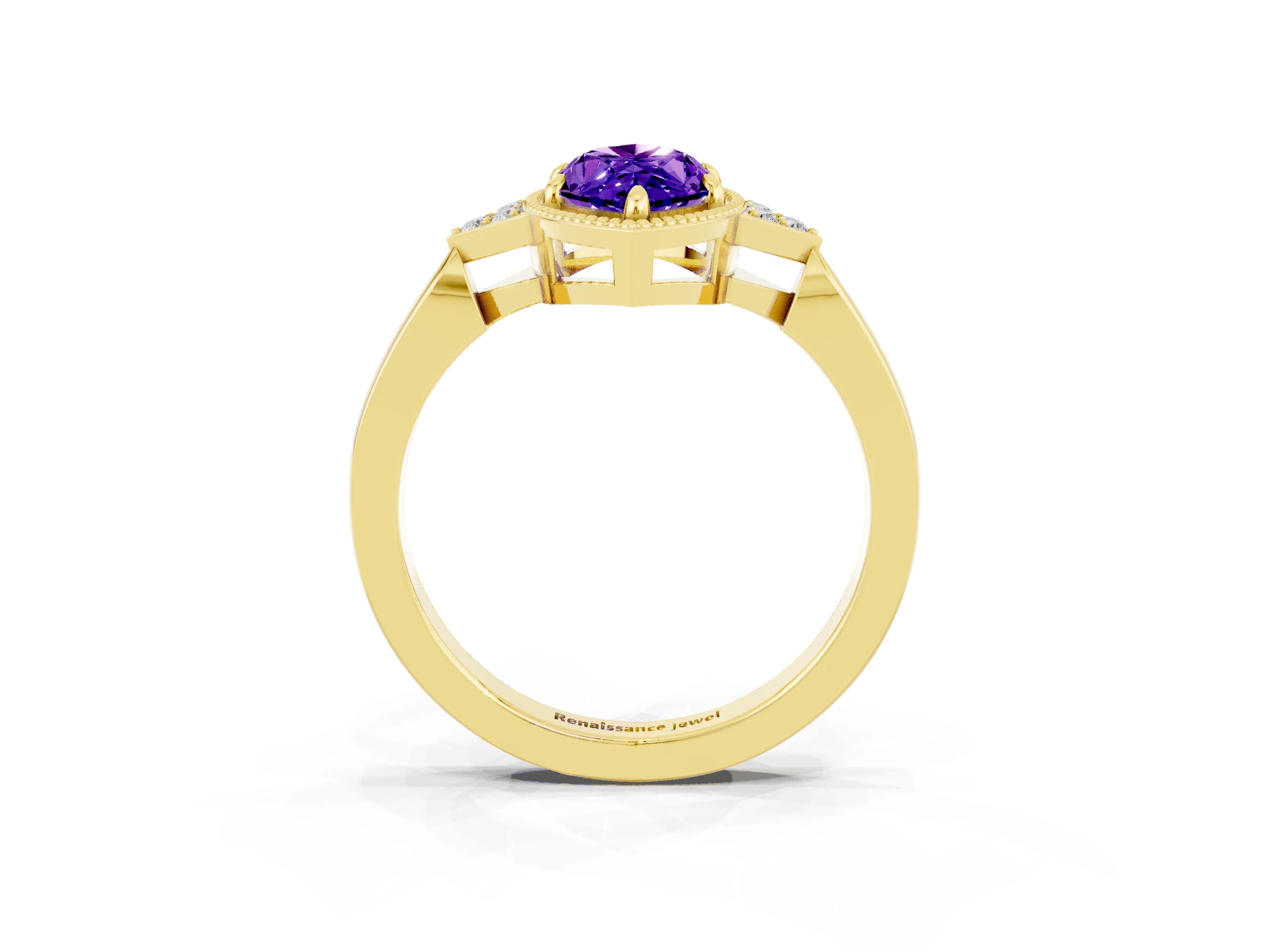 Yellow gold Marquise Cut Tanzanite Halo Ring with Tapered Band and Four-Prong Setting_3