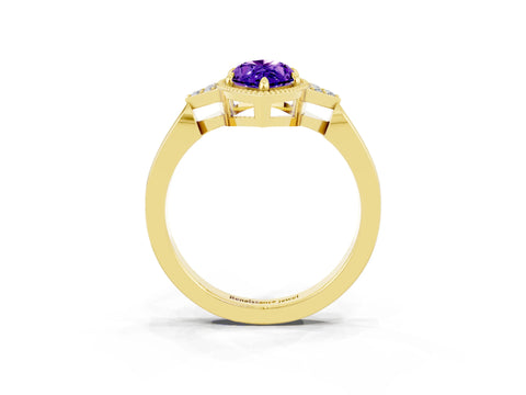 Yellow gold Marquise Cut Tanzanite Halo Ring with Tapered Band and Four-Prong Setting_3