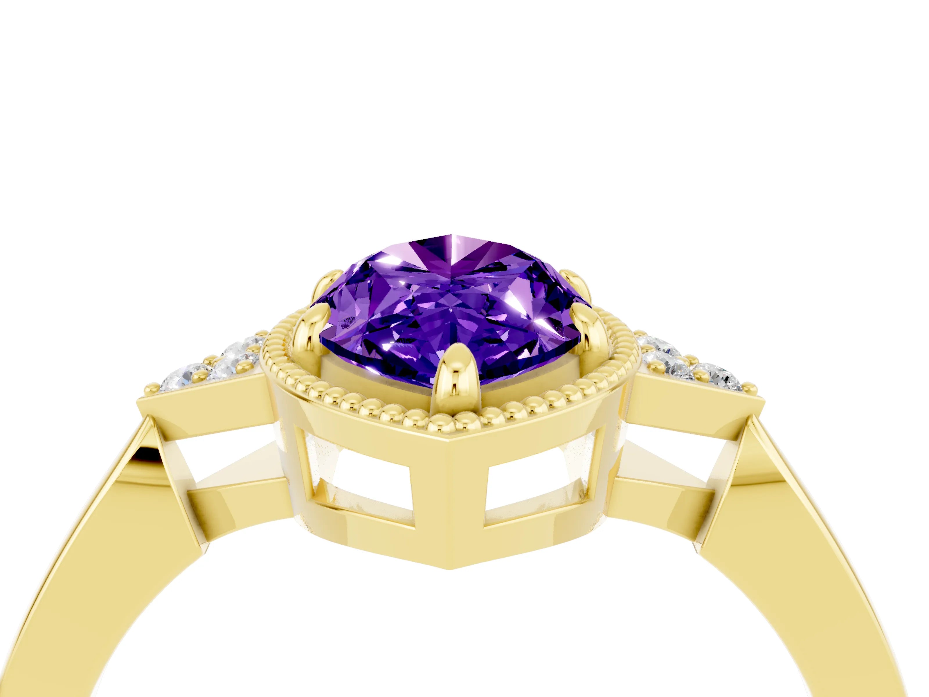 Yellow gold Marquise Cut Tanzanite Halo Ring with Tapered Band and Four-Prong Setting_4