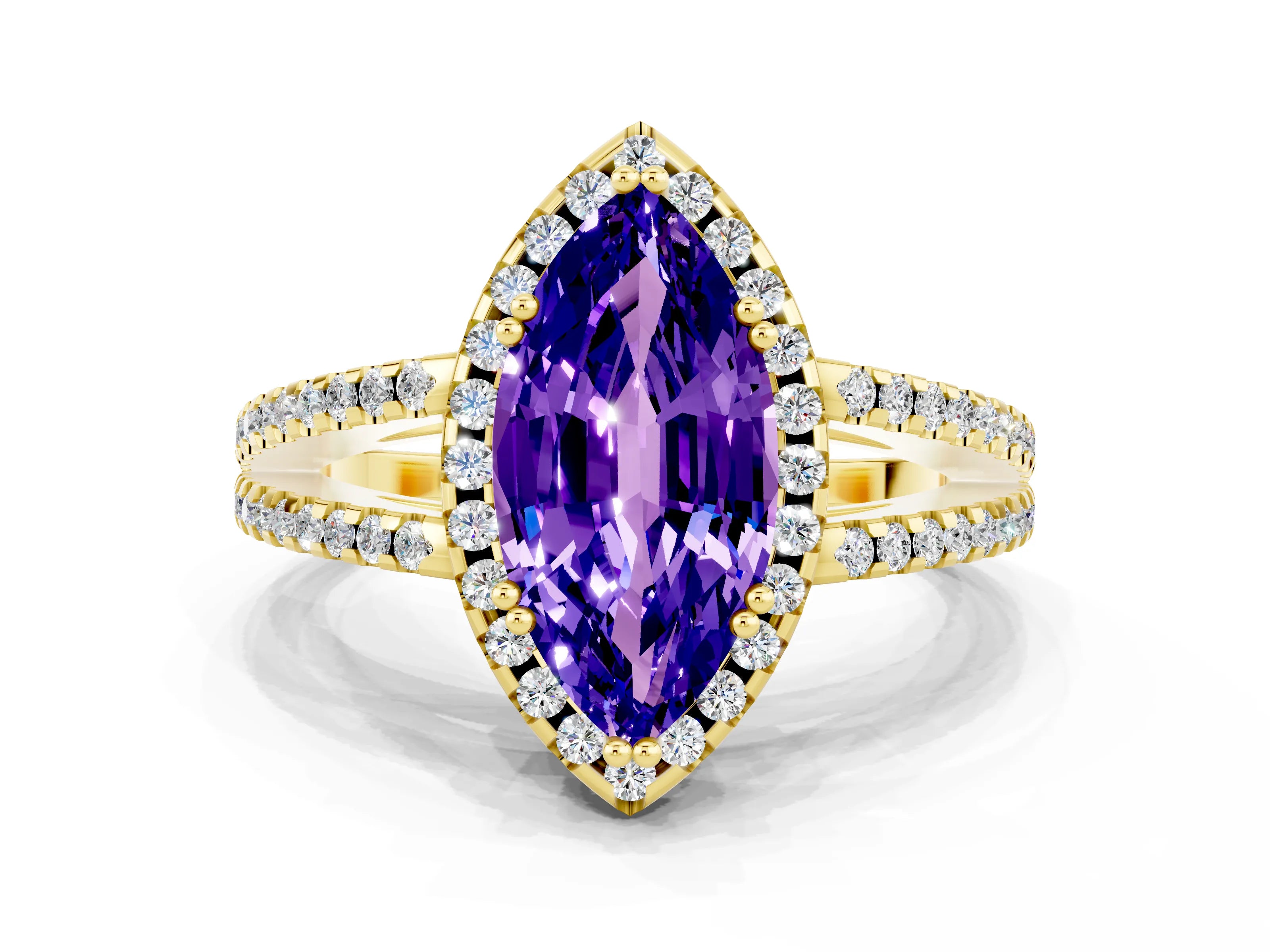 Yellow gold Marquise Cut Tanzanite Halo Split Shank Engagement Ring_12