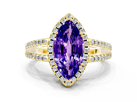 Yellow gold Marquise Cut Tanzanite Halo Split Shank Engagement Ring_12