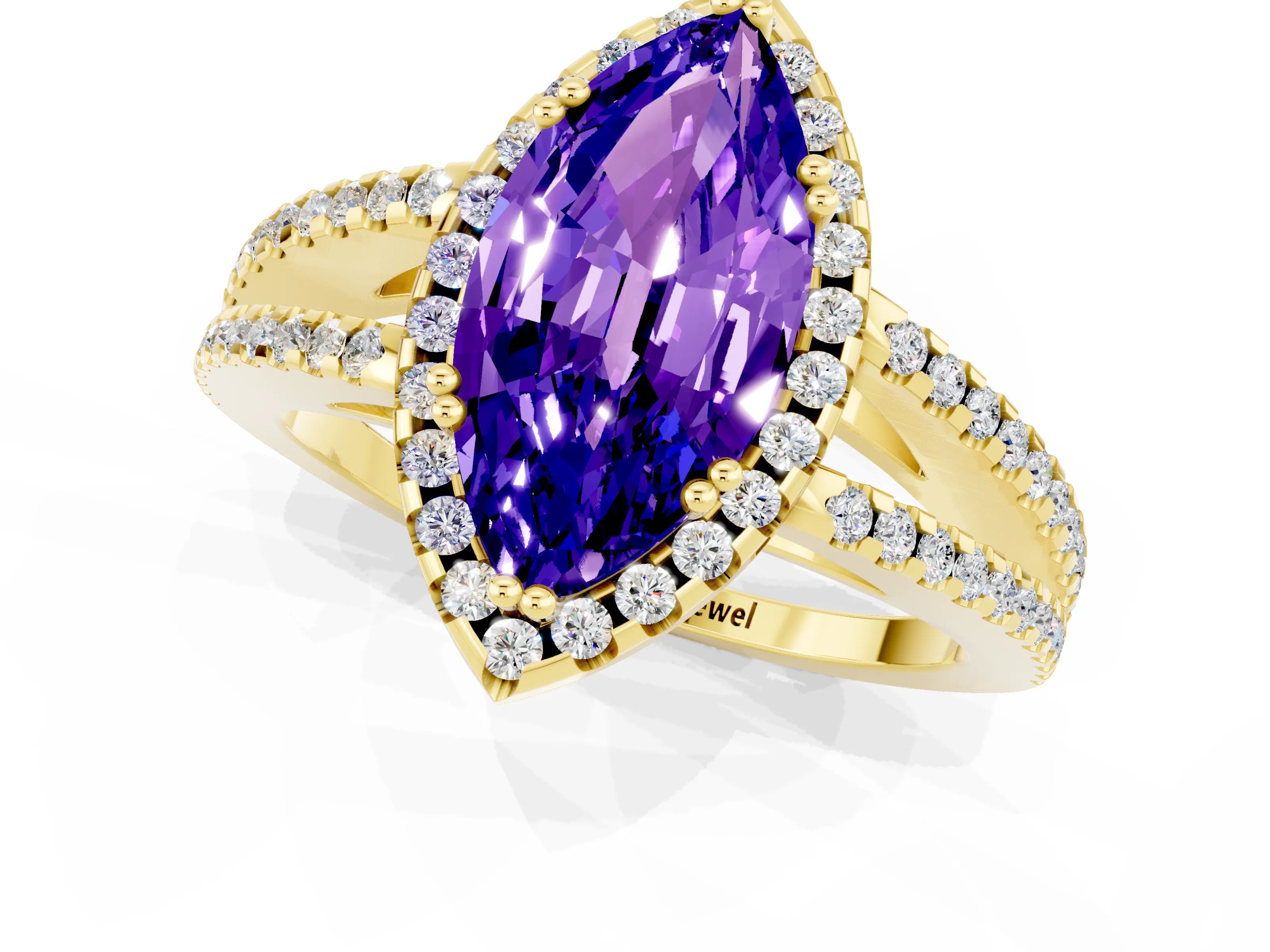 Yellow gold Marquise Cut Tanzanite Halo Split Shank Engagement Ring_13