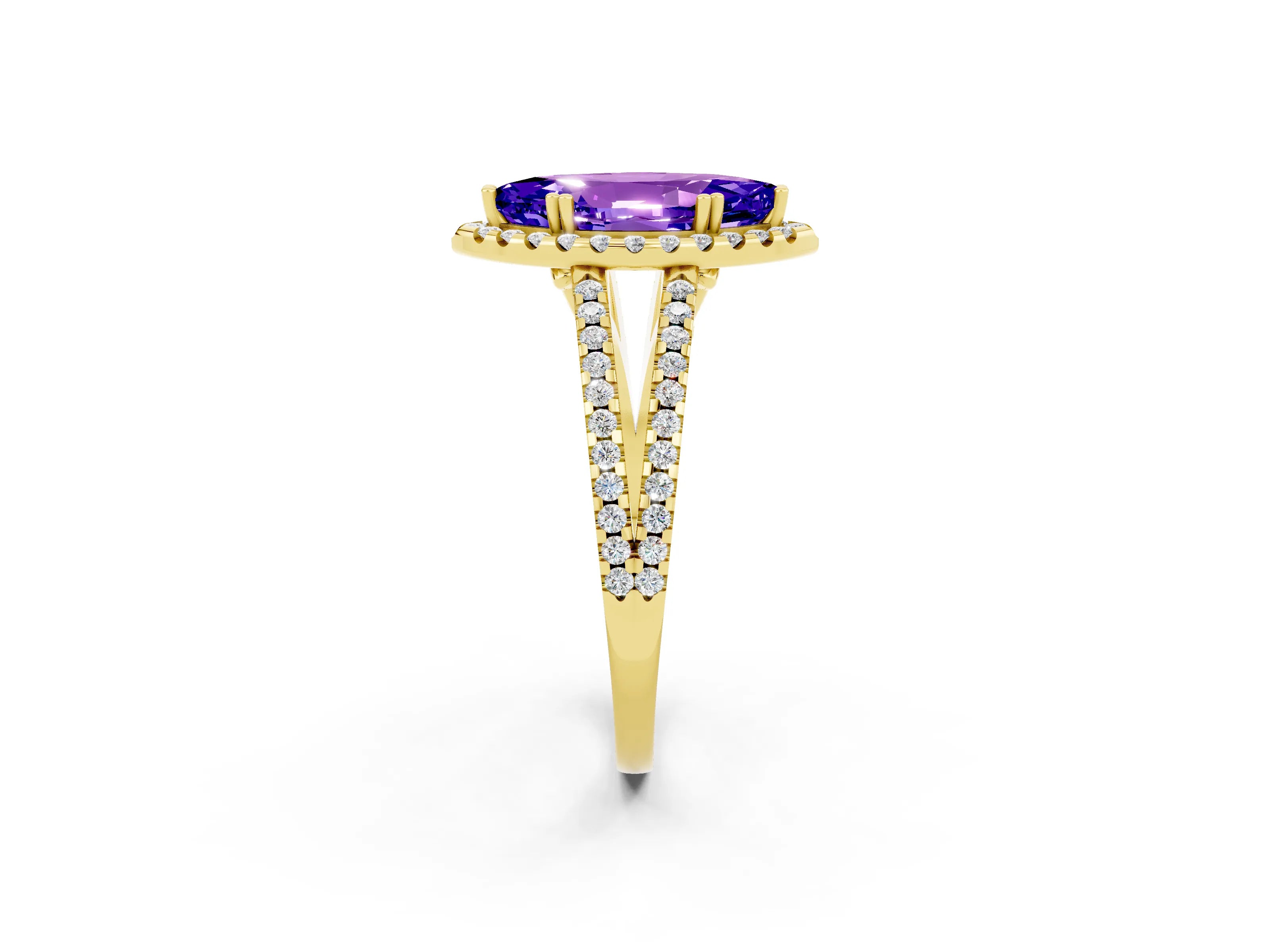 Yellow gold Marquise Cut Tanzanite Halo Split Shank Engagement Ring_14