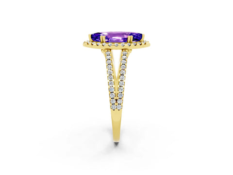 Yellow gold Marquise Cut Tanzanite Halo Split Shank Engagement Ring_14
