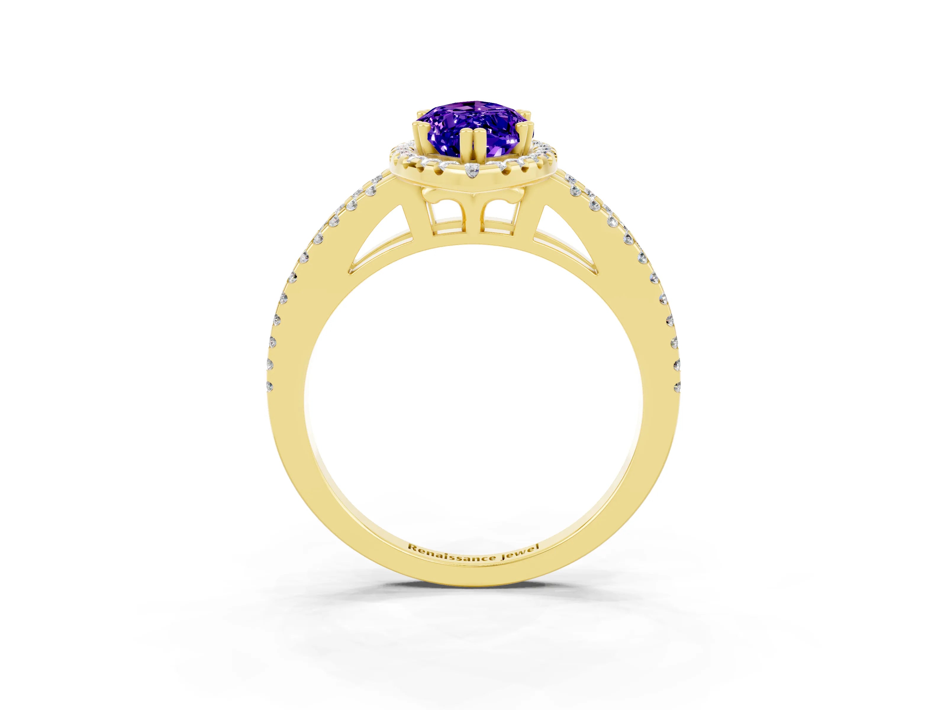 Yellow gold Marquise Cut Tanzanite Halo Split Shank Engagement Ring_15