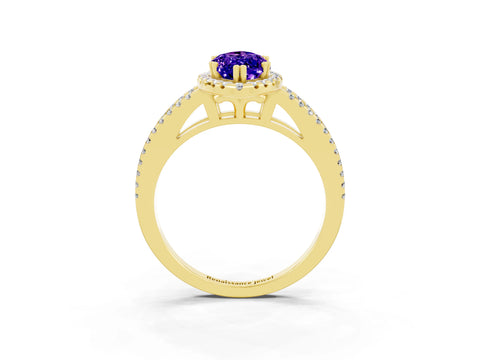 Yellow gold Marquise Cut Tanzanite Halo Split Shank Engagement Ring_15