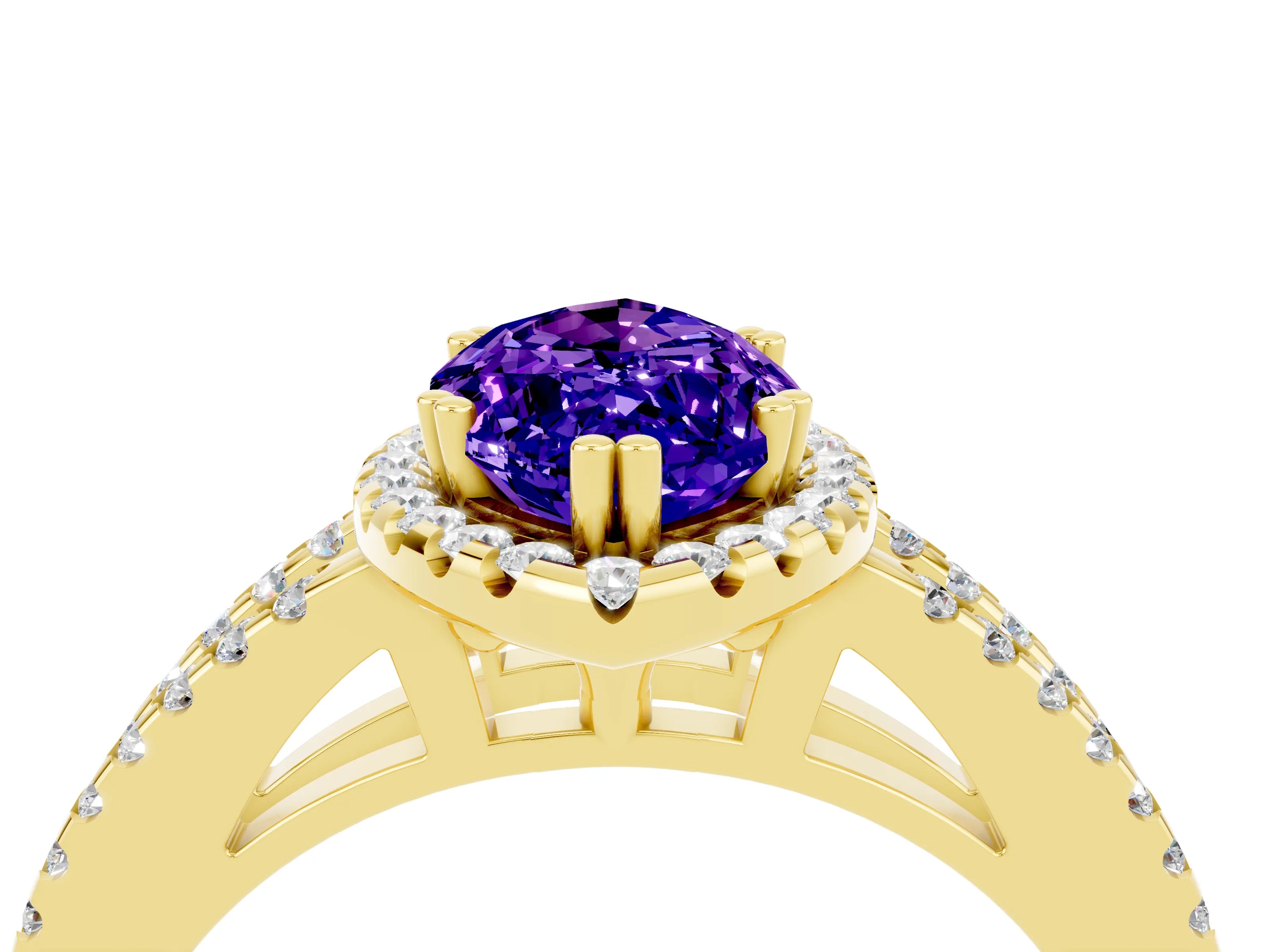 Yellow gold Marquise Cut Tanzanite Halo Split Shank Engagement Ring_16