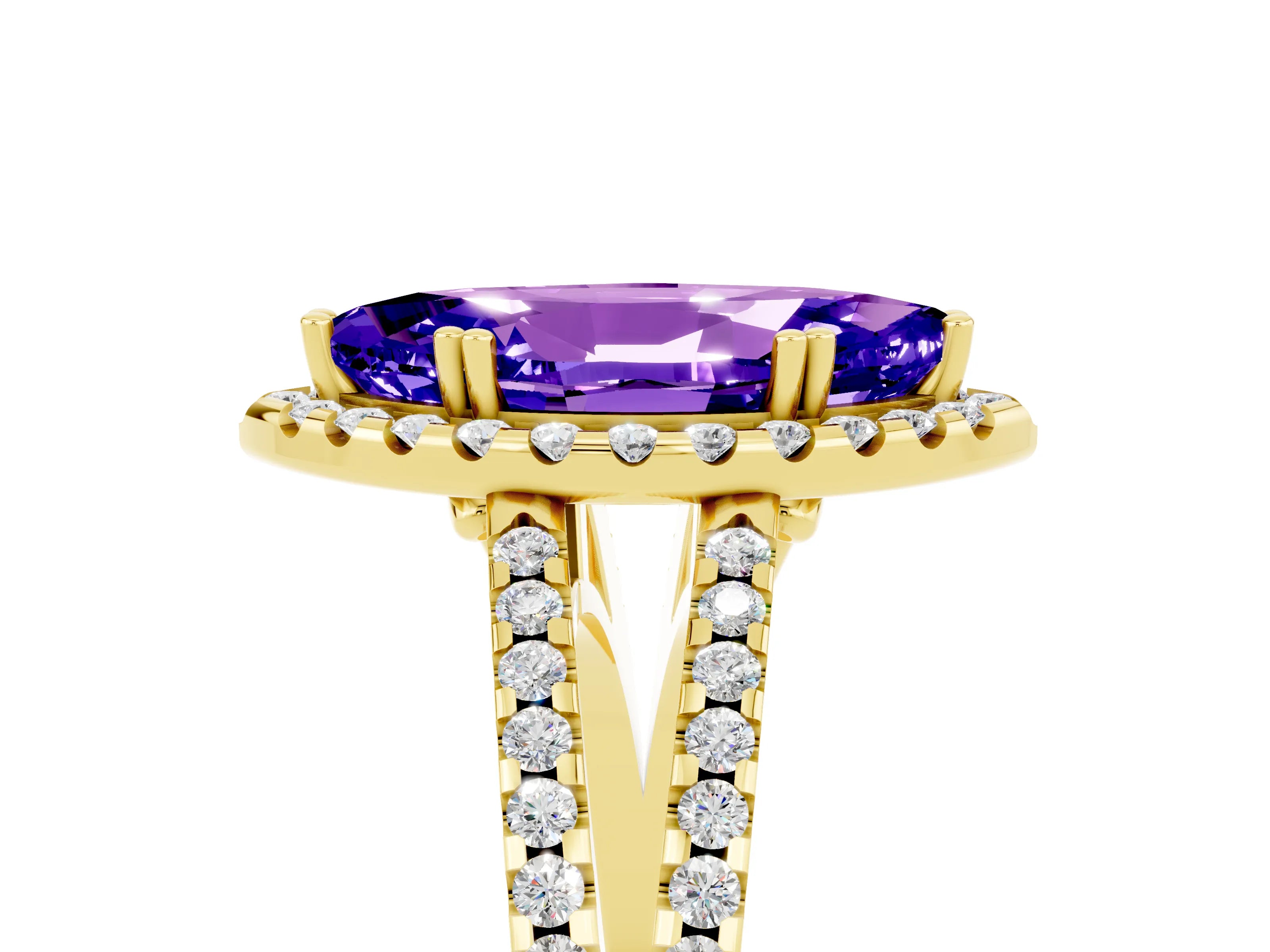Yellow gold Marquise Cut Tanzanite Halo Split Shank Engagement Ring_17