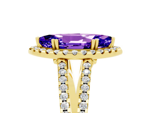 Yellow gold Marquise Cut Tanzanite Halo Split Shank Engagement Ring_17
