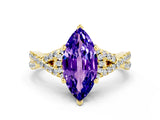 Yellow gold Marquise Cut Tanzanite Halo Twist Band Solitaire Prong Setting Ring