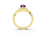 Yellow gold Marquise Cut Tanzanite Halo Twist Band Solitaire Prong Setting Ring_3