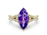 Yellow gold Marquise Cut Tanzanite  Halo Twist Band Solitaire Prong Setting Ring_36