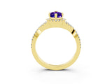 Yellow gold Marquise Cut Tanzanite  Halo Twist Band Solitaire Prong Setting Ring_39