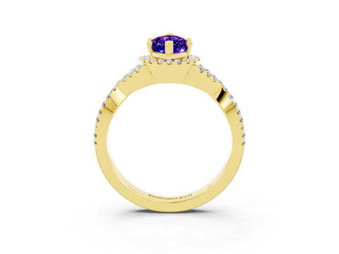 Yellow gold Marquise Cut Tanzanite Halo Twist Band Solitaire Prong Setting Ring_3