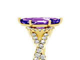 Yellow gold Marquise Cut Tanzanite  Halo Twist Band Solitaire Prong Setting Ring_41