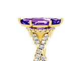 Yellow gold Marquise Cut Tanzanite Halo Twist Band Solitaire Prong Setting Ring_5