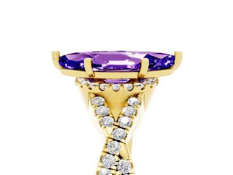 Yellow gold Marquise Cut Tanzanite Halo Twist Band Solitaire Prong Setting Ring_5