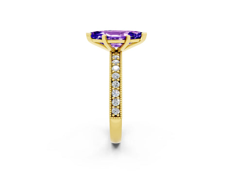 Yellow gold Marquise Cut Tanzanite Milgrain Pavé Engagement Ring with Four-Prong Setting_2