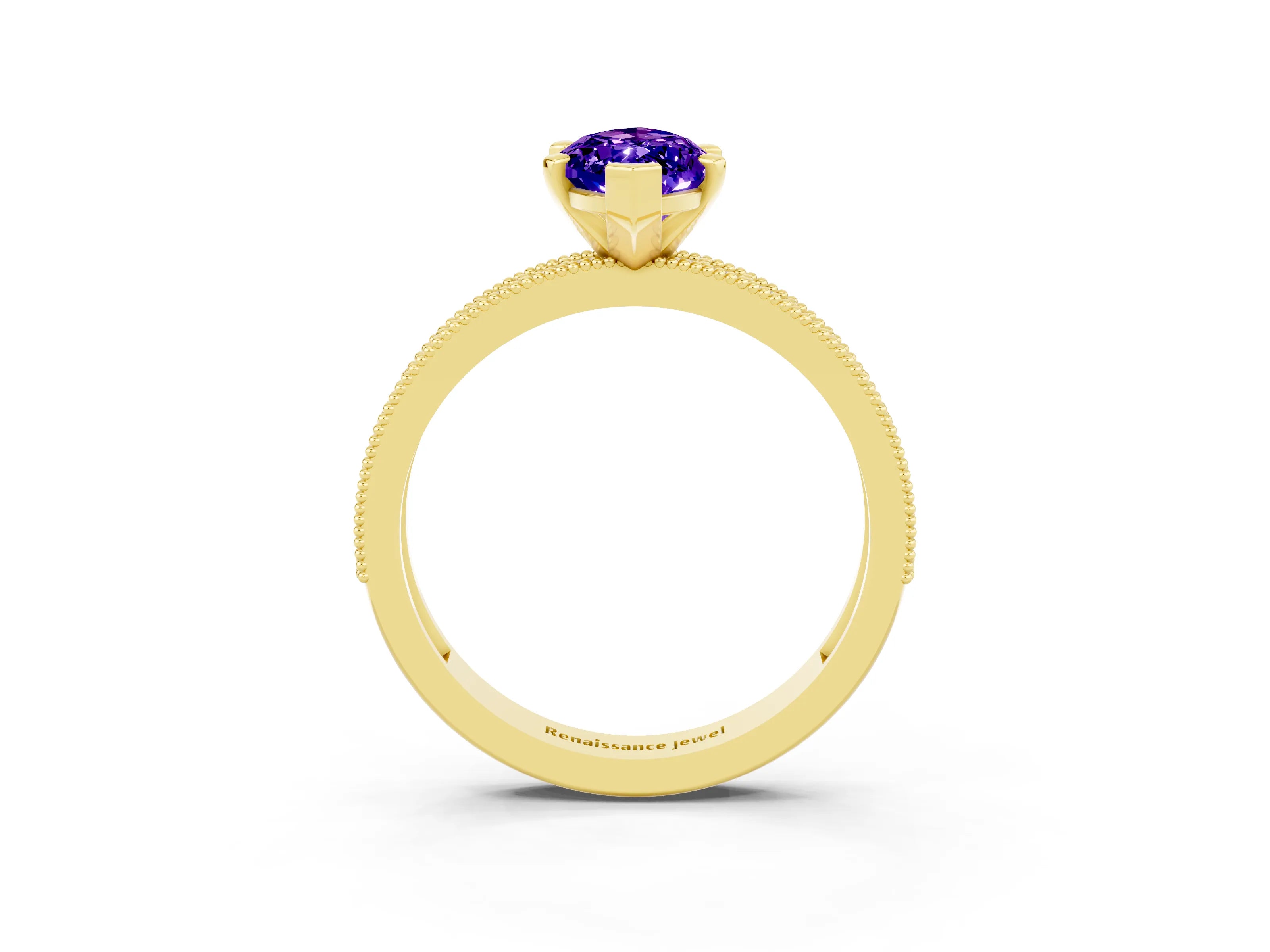 Yellow gold Marquise Cut Tanzanite Milgrain Pavé Engagement Ring with Four-Prong Setting_3