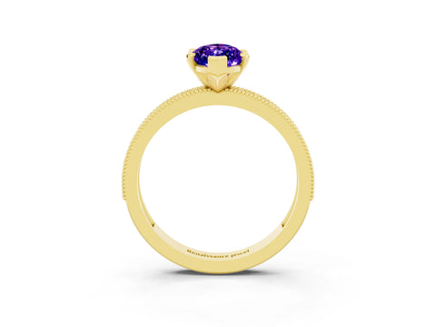 Yellow gold Marquise Cut Tanzanite Milgrain Pavé Engagement Ring with Four-Prong Setting_3
