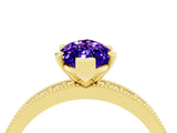 Yellow gold Marquise Cut Tanzanite Milgrain Pavé Engagement Ring with Four-Prong Setting_4