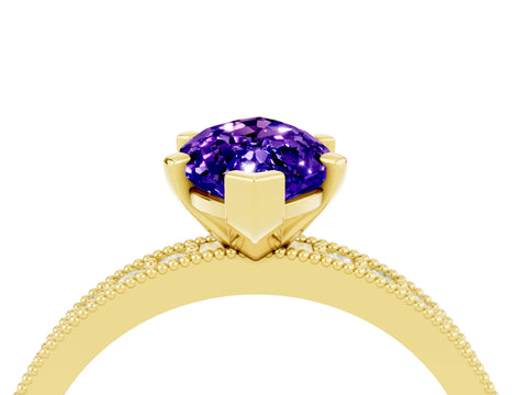 Yellow gold Marquise Cut Tanzanite Milgrain Pavé Engagement Ring with Four-Prong Setting_4
