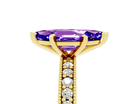 Yellow gold Marquise Cut Tanzanite Milgrain Pavé Engagement Ring with Four-Prong Setting_5