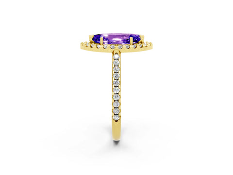 Yellow gold Marquise Cut Tanzanite Pavé Halo Ring with Four-Prong Setting_14
